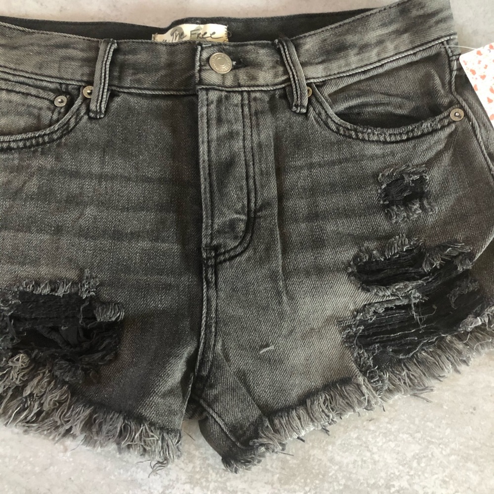 Free People Good Vibrations Fray Hem Denim Shorts - Picture 2 of 7